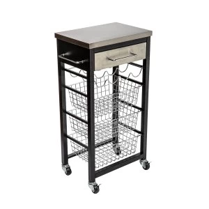 Hahn Ashwell Black Kitchen Trolley with Stainless Steel Top