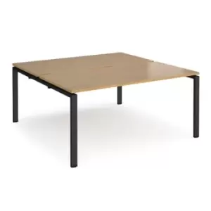 Bench Desk 2 Person Starter Rectangular Desks 1600mm Oak Tops With Black Frames 1600mm Depth Adapt