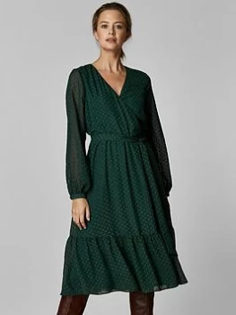 Wallis Petite Dobby Tiered Midi Dress - Green, Size 14, Women
