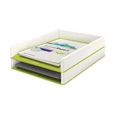 Leitz WOW Letter Tray Dual Colour WhiteGreen for Format A4 53611064