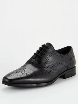 OFFICE Macro Lace Up Brogue Shoes - Black Leather, Size 10, Men