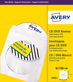 Avery 126 x 126mm CD/DVD Paper Sleeves White Pack of 100