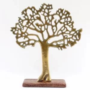 33cm Gold Tree Ornament on Wood Base