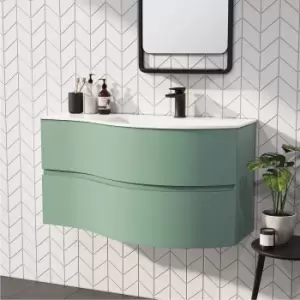 1000mm Green Wall Hung Right Hand Curved Vanity Unit with Basin - Tulum