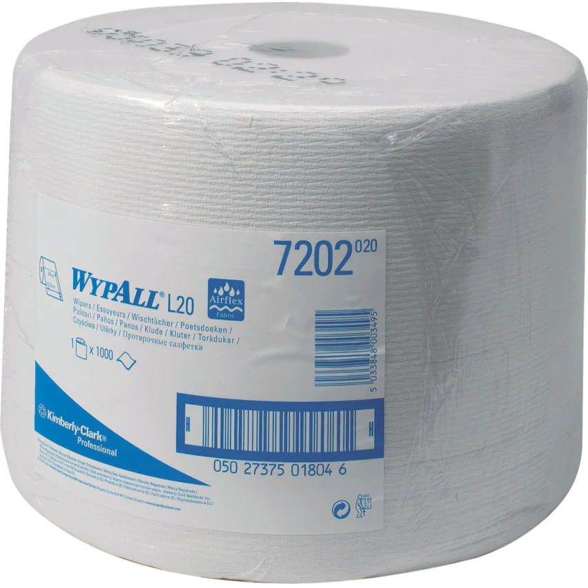 Wypall* L20 Paper Cleaning Wiper, 2-Ply, 1000 Sheets, Centrefeed Roll, 240 mm, White