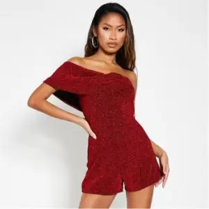 I Saw It First Glitter Strap Detail Sleeveless Playsuit - Red