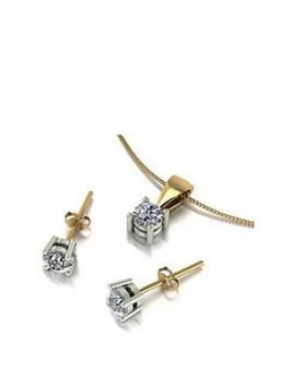 Moissanite 9ct Gold 1ct Eq Solitaire Stud Earrings and Pendant Set - V, White Gold, Women