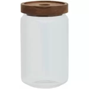 800ml Round Clear Glass Jar With Acacia Wood Lid For Storage Multipurpose Stylish Lightweight Removable Lid w9 x d9 x h16cm - Premier Housewares