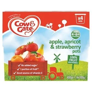 Cow and Gate Fruit Pots Apple Apricot Strawberry 4x 100g