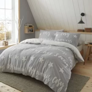 Catherine Lansfield Grey Cosy Tufted Fleece Duvet Cover and Pillowcase Set Grey