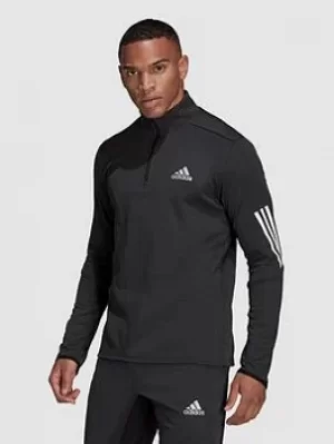 Adidas 3 Stripe 1/4 Zip, Black, Size 2XL, Men