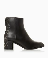 Dune Black Leather 'Pino' Mid Block Heel Ankle Boots - 3