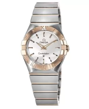 Omega Constellation Brushed Quartz 27mm Rose Gold & Steel Silver Dial Womens Watch 123.20.27.60.02.001 123.20.27.60.02.001