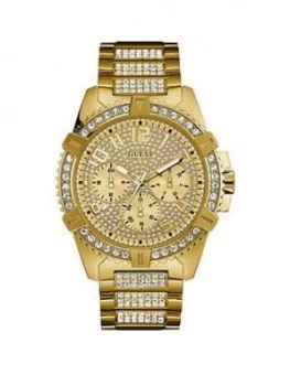 Guess Guess Frontier Gold Crystal Set Multi Dial Gold Crystal Set Stainless Steel Bracelet Mens Watch, One Colour, Men