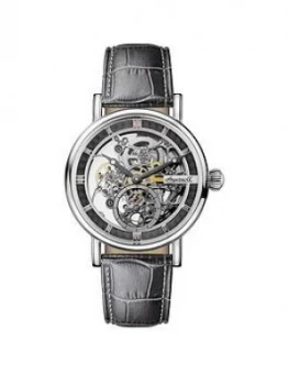 Ingersoll Ingersoll The Herald Silver And Grey Detail Skeleton Automatic Dial Grey Leather Strap Watch