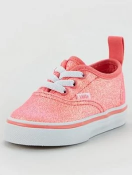 Vans Authentic Elastic Lace Neon Glitter Toddler Plimsolls - Pink/White, Size 5