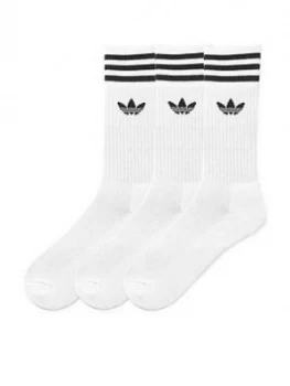 adidas Originals Solid Crew 3 Pack Socks - White, Size 8.5-11, Men
