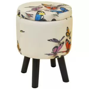 Techstyle Butterfly Contemporary Retro Round Padded Storage Stool Cream / Multi