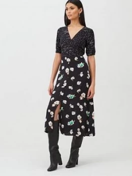 Oasis Merci Floral Patched Midi Dress - Black , Multi Black, Size 18, Women