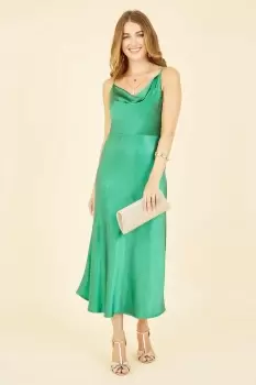 Green Satin Cowl Neck Slip Dress