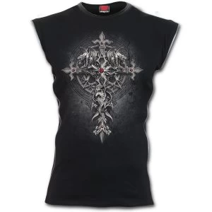 Custodian Mens X-Large Zip Side Ribbed Gothic Sleeveless T-Shirts - Black
