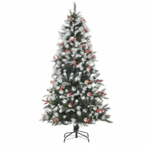 Snow Dipped Artificial Christmas Tree with Berries 180cm, Green