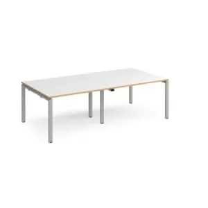 Adapt rectangular boardroom table 2400mm x 1200mm - silver frame and white top with oak edging