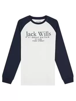 Jack Wills Boys Script Raglan Long Sleeve T-Shirt - Marshmallow, Marshmallow, Size 9-10 Years