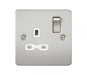 10 PACK - Flat plate 13A 1G DP switched socket - brushed chrome with white insert