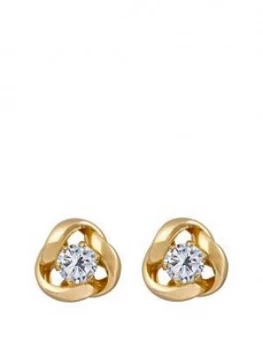 Love Gold 9Ct Gold 6.5Mm Three-Way Knot Studs With 3Mm Cubic Zirconia