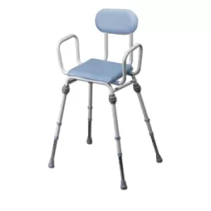 NRS Healthcare Compact Easy Modular Perching Stool With Arms + Padded Back - Blue PU