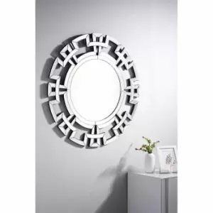 Furniture Box Aztec Small/Medium Silver Stylish Circular Round Modern Living Room Bedroom Wall Mirror (80Cmx80Cm)