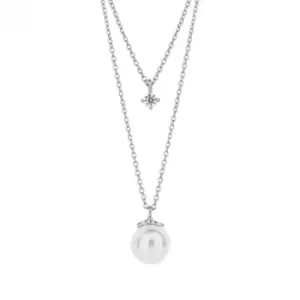 Double Chain Shell Pearl Diamond Shaped Zirconia Necklace N4496