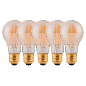 8 Watts A60 E27 LED Bulb Amber Warm White Dimmable, Pack of 5