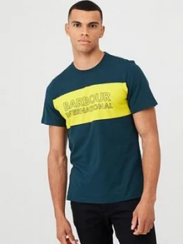 Barbour International Panel Logo T-Shirt - Pine Green, Blue, Size S, Men