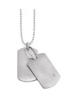 Beaverbrooks Stainless Steel And Cubic Zirconia Dog Tag Pendant