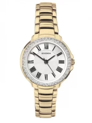 Sekonda Ladies Classic Gold Plated Stone Set Bracelet Watch 2778