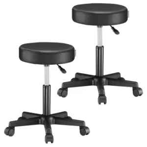 2 Pcs Stool with Wheels Black Faux Leather
