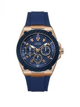 Guess Guess Legacy Blue And Rose Gold Dial Blue Silicone Strap Mens Watch