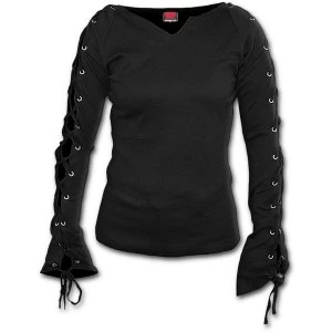 Gothic Elegance Laceup Sleeve Womens Medium Long Sleeve Top - Black