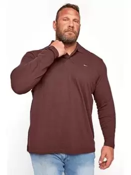 BadRhino Essential Plain Long Sleeve Polo Shirt - Burgundy, Size 3XL, Men