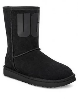 Ugg Classic Short Rubber Logo Calf Boots - Black
