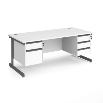 Office Desk Rectangular Desk 1800mm With Double Pedestal White Top With Graphite Frame 800mm Depth Contract 25 CC18S23-G-WH