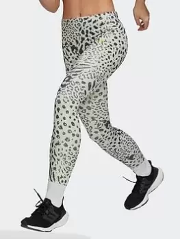 adidas Fastimpact Running Leopard 7/8 Tights, Green, Size S, Women