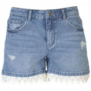 JDY Lace Denim Shorts - Med Blue Denim