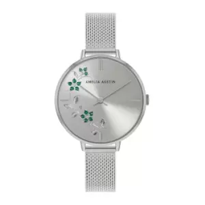 Floral Ladies Silver Stainless Steel Dial Watch