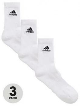 adidas Cushion Crew Socks (3Pack) - White, Size 6.5-8, Men