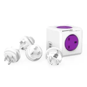 Allocacoc PowerCube ReWirable USB 4 Socket + 2 USB Wall Socket Travel Plug Adapter- Purple