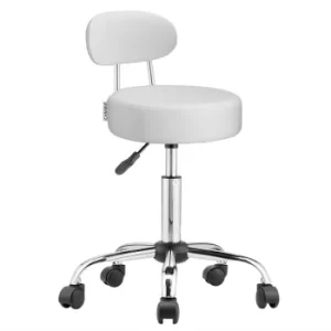Adjustable Swivel Stool Portable Work Roller Chair on Wheels with Backrest Easy Care Synthetic Leather Chrome Base White or Black White