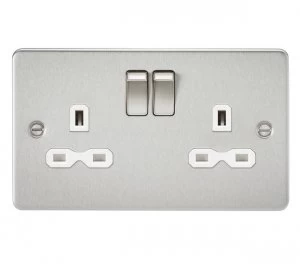 5 PACK - Flat plate 13A 2G DP switched socket - brushed chrome with white insert